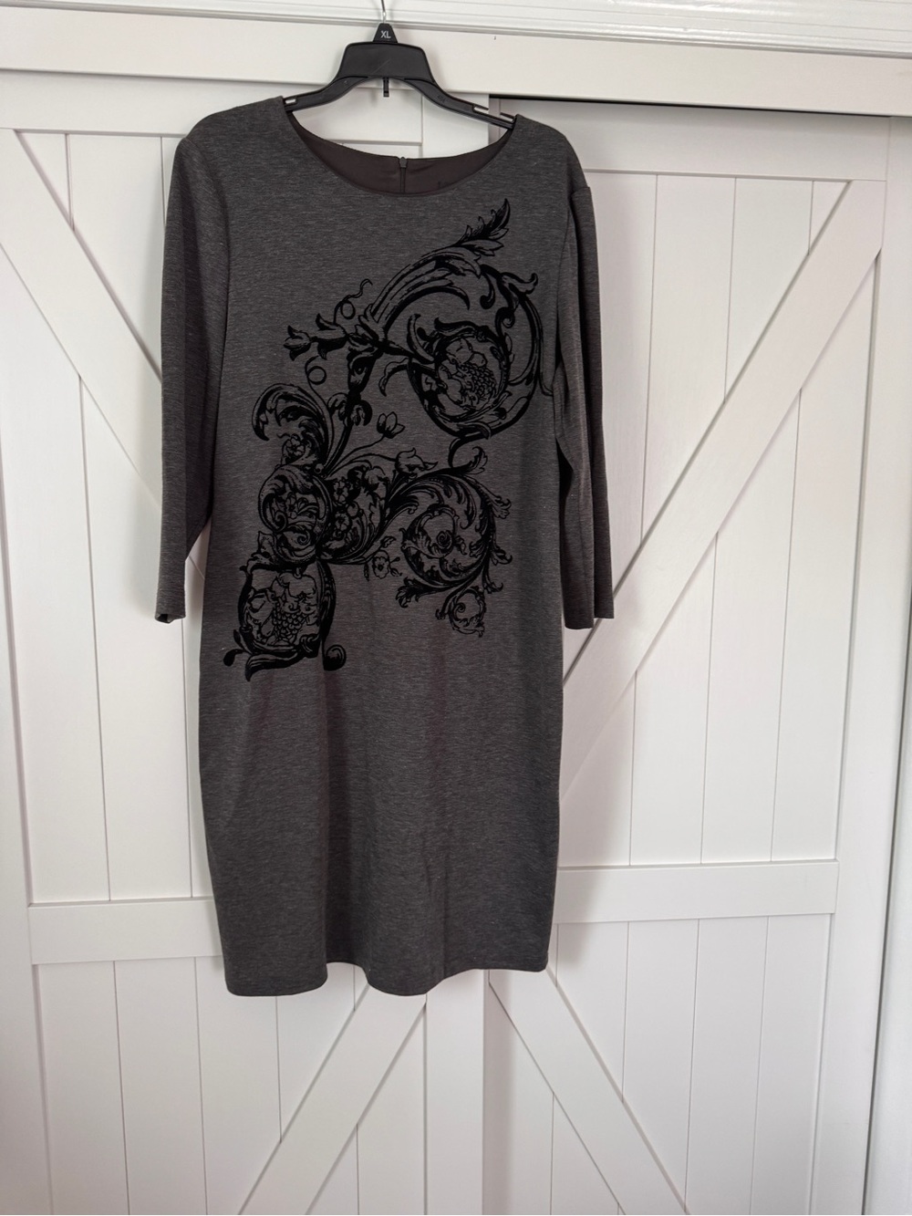 connected apparel Gray Shift Dress with Black Scroll Design